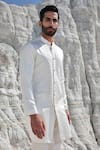 Amrit Dawani_Ivory Modal, Silk, Cotton Beads Halo Kurta And Trouser Set _Online_at_Aza_Fashions