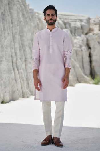 Buy_Amrit Dawani_Lavender Modal, Silk, Cotton Beads Pastel Grace Kurta Set _at_Aza_Fashions