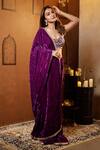 Shop_Dajwaree_Purple Silk, Crepe, Velvet Embroidery V-neck Nalini Border Saree With Blouse 