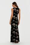 Shop_Mac Duggal_Black Velvet Sequins, Beads, Metallic Thread Crew Neck Floral Embroidered Gown _at_Aza_Fashions