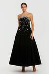 Buy_Mac Duggal_Black Velvet Rhinestones Bandeau Neck Strapless Embellished Dress _at_Aza_Fashions