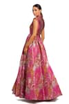 Shop_Mac Duggal_Pink Polyester Zari, Metallic Thread Mandarin Collar, V-neck Brocade Gown _at_Aza_Fashions