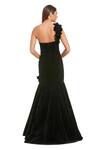 Shop_Mac Duggal_Black Velvet Fabric Flowers One Shoulder 3d Floral Applique Mermaid Gown _at_Aza_Fashions