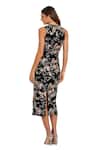 Shop_Mac Duggal_Black Velvet Sequins, Beads Round Neck And Floral Midi Dress _at_Aza_Fashions