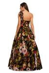 Shop_Mac Duggal_Multi Color Velvet Fabric Flowers One Shoulder 3d Floral Applique Gown _at_Aza_Fashions