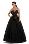 Buy_Mac Duggal_Black Polyester Crystals, Beads Sweetheart Neck Placement Embellished Gown _at_Aza_Fashions