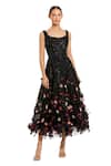 Buy_Mac Duggal_Black Polyester Sequins, Applique, Fabric Flowers Scoop Neck 3d Dress _at_Aza_Fashions