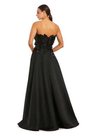 Shop_Mac Duggal_Black Satin Beads, Applique, Fabric Flowers Sweetheart Hand Sewn 3d Floral Gown _at_Aza_Fashions
