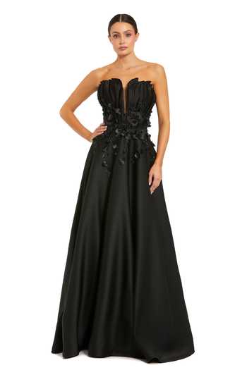 Buy_Mac Duggal_Black Satin Beads, Applique, Fabric Flowers Sweetheart Hand Sewn 3d Floral Gown _at_Aza_Fashions