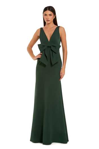 Buy_Mac Duggal_Green Crepe Bows V-neck Oversized Dress _at_Aza_Fashions