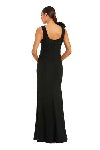 Shop_Mac Duggal_Black Jersey Beads, Crystals, Fabric Flowers Scoop Beaded Embellished Dress _at_Aza_Fashions