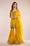 Buy_saina kapoor_Yellow Organza, Chanderi Mirrors, Gota Patti, Embroidered Kurta And Gharara Set _at_Aza_Fashions