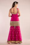 Shop_saina kapoor_Fuchsia Organza, Chanderi Embroidery, Zari, Gota Patti Square Kurta Gharara Set _at_Aza_Fashions