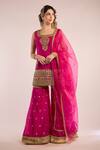 Buy_saina kapoor_Fuchsia Organza, Chanderi Embroidery, Zari, Gota Patti Square Kurta Gharara Set _at_Aza_Fashions
