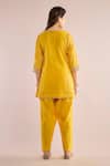 Shop_saina kapoor_Yellow Chanderi, Organza Gota Patti Split V-neck Embroidered Yoke Kurta Set _at_Aza_Fashions