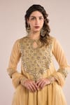 Shop_saina kapoor_Beige Organza, Chanderi Sequins, Mirrors, Gota Patti Embroidered Anarkali Set _Online_at_Aza_Fashions