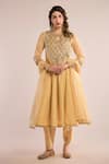 Buy_saina kapoor_Beige Organza, Chanderi Sequins, Mirrors, Gota Patti Embroidered Anarkali Set _at_Aza_Fashions
