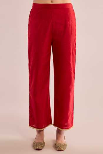 Buy_saina kapoor_Red Organza, Chanderi Gota Patti Round Neck And Kurta Set With Dupatta _Online_at_Aza_Fashions