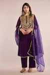Buy_saina kapoor_Purple Organza, Chanderi Gota Patti Round Neck Work Kurta Set _at_Aza_Fashions