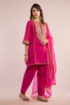 Buy_saina kapoor_Fuchsia Chanderi, Organza Gota Patti Round Neck Embroidered Kurta Set _Online_at_Aza_Fashions