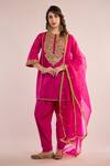 Buy_saina kapoor_Fuchsia Chanderi, Organza Gota Patti Round Neck Embroidered Kurta Set _at_Aza_Fashions