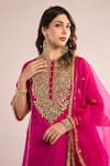 Shop_saina kapoor_Fuchsia Chanderi, Organza Gota Patti Round Neck Embroidered Kurta Set _Online_at_Aza_Fashions