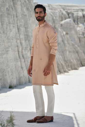 Amrit Dawani_Rose Gold Modal, Silk Embroidery, Beads Amber Dawn Kurta Set _Online_at_Aza_Fashions
