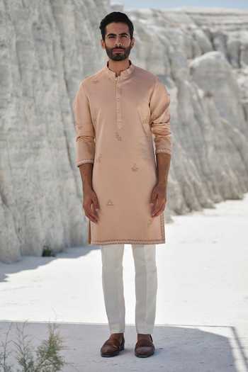 Buy_Amrit Dawani_Rose Gold Modal, Silk Embroidery, Beads Amber Dawn Kurta Set _Online_at_Aza_Fashions