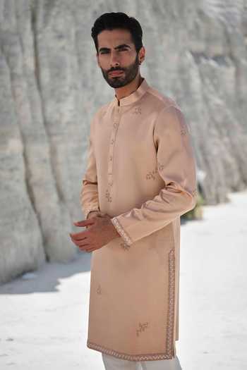 Shop_Amrit Dawani_Rose Gold Modal, Silk Embroidery, Beads Amber Dawn Kurta Set _Online_at_Aza_Fashions