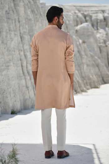 Shop_Amrit Dawani_Rose Gold Modal, Silk Embroidery, Beads Amber Dawn Kurta Set _at_Aza_Fashions