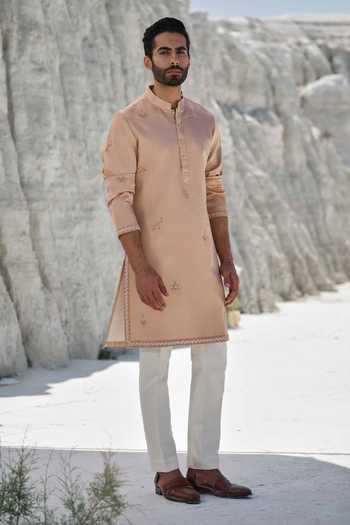 Buy_Amrit Dawani_Rose Gold Modal, Silk Embroidery, Beads Amber Dawn Kurta Set _at_Aza_Fashions