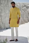 Buy_Amrit Dawani_Yellow Silk, Cotton Embroidery Lime Crest Kurta Set _at_Aza_Fashions