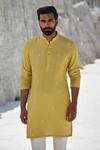 Buy_Amrit Dawani_Yellow Silk, Cotton Embroidery Lime Crest Kurta Set _Online_at_Aza_Fashions