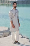 Amrit Dawani_Grey Silk, Modal, Cotton Embroidery, Sequins Ethereal Pearl Kurta Set _at_Aza_Fashions