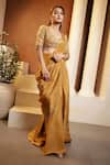 Buy_Dajwaree_Gold Tissue Embroidery, Zari Sweetheart Swarna Pre-draped Saree With Blouse _Online_at_Aza_Fashions