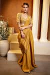 Dajwaree_Gold Tissue Embroidery, Zari Sweetheart Swarna Pre-draped Saree With Blouse _Online_at_Aza_Fashions