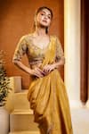 Dajwaree_Gold Tissue Embroidery, Zari Sweetheart Swarna Pre-draped Saree With Blouse _at_Aza_Fashions