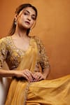 Shop_Dajwaree_Gold Tissue Embroidery, Zari Sweetheart Swarna Pre-draped Saree With Blouse 