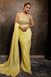 Shop_Dajwaree_Yellow Georgette, Satin, Net Embroidery, Aurelia Pre-draped Saree With Blouse _at_Aza_Fashions