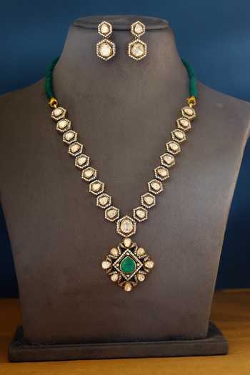 Buy_Mero Jewellery_Gold Plated Stones, Floral Cutwork Necklace Set _at_Aza_Fashions