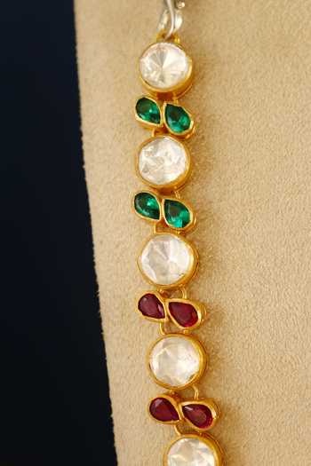 Mero Jewellery_Green Stones Geometric Cutwork Necklace Set _Online_at_Aza_Fashions