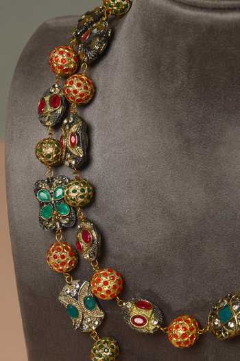 Shop_Mero Jewellery_Multi Color Beads, Pearls, Stones Kundan Silver Necklace And Earrings Set _Online_at_Aza_Fashions