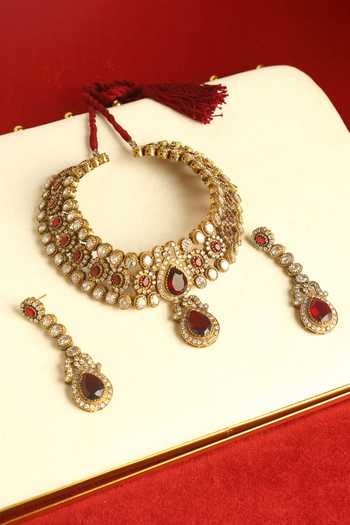 Buy_Mero Jewellery_Gold Plated Stones Handcrafted Necklace And Earrings Set _at_Aza_Fashions