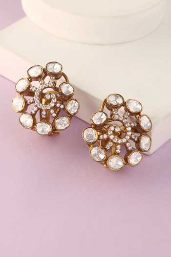 Shop_Mero Jewellery_Gold Plated Stones Spiral Handcrafted Pendant And Earrings Set _at_Aza_Fashions