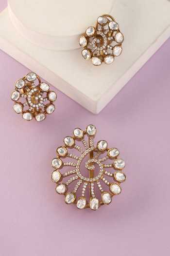 Buy_Mero Jewellery_Gold Plated Stones Spiral Handcrafted Pendant And Earrings Set _at_Aza_Fashions