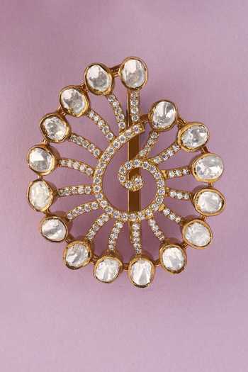Mero Jewellery_Gold Plated Stones Spiral Handcrafted Pendant And Earrings Set _Online_at_Aza_Fashions