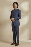 Shop_Bubber Couture_Blue Suiting Pinstriped Classic Bandhgala Set _Online_at_Aza_Fashions