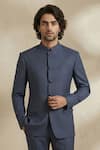 Bubber Couture_Blue Suiting Pinstriped Classic Bandhgala Set _at_Aza_Fashions