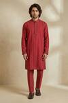 Buy_Bubber Couture_Maroon Cotton Embroidery Linear Striped Kurta Set _at_Aza_Fashions