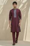 Buy_Bubber Couture_Wine Silk, Cotton Embroidery Code Bodice Kurta Set _at_Aza_Fashions